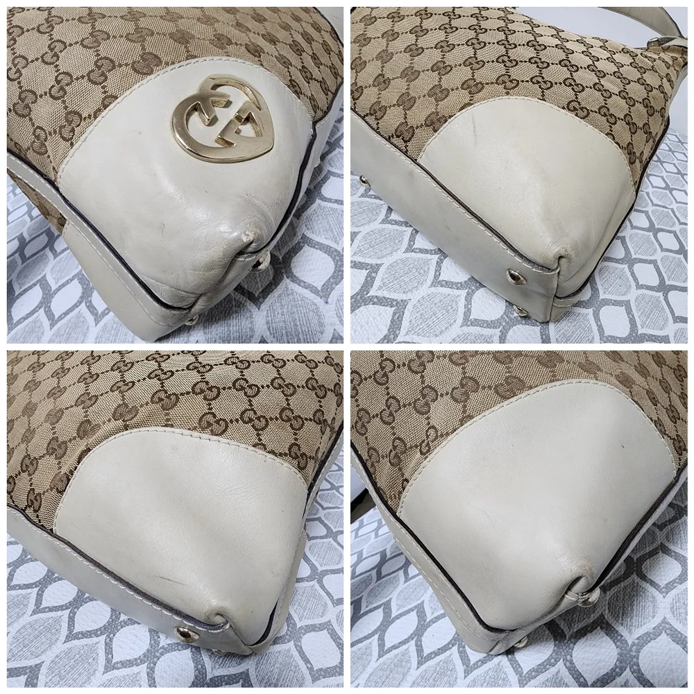 GUCCI Monogram Medium Lovely Heart Hobo Off White/Brown